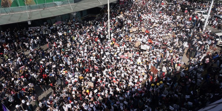 Myanmar protest Feb 9 2021 - VOA Burmese News via wikipedia.jpg